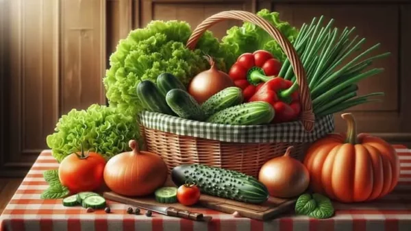 cesto di verdure poggiato su un tavolo che rappresenta il corso di alimentazione e nutrizione