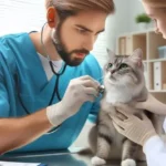 due veterinari sono intenti a visitare un gatto