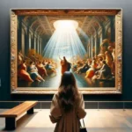 una ragazza di spalle osserva un quadro di grandi dimensioni in un museo che rappresenta il corso di critico, gallerista e curatore d'arte
