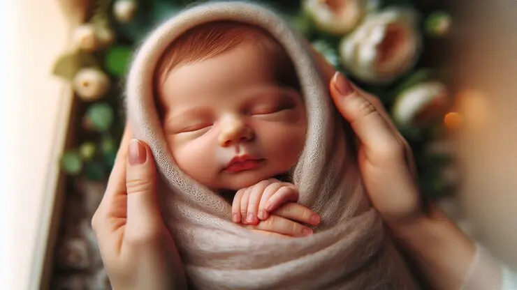 un neonato in fasce tra le mani della madre, l'immagine rappresenta il corso di massaggio infantile