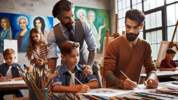 delle persone che dipingono in una scuola d'arte